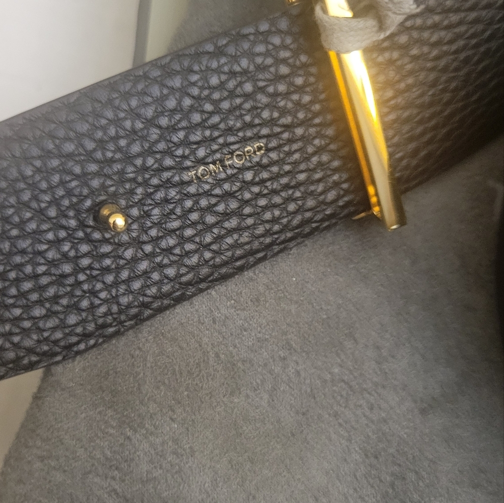 Tom Ford "T" Logo Grained Black/Brown Leather Belt Size 80/ Small - Picture 7 of 9